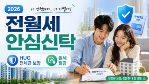 2026 전월세 안심신탁 신청방법과 HUG 전세금 보장, 월세 절감 혜택을 설명하는 대표 이미지