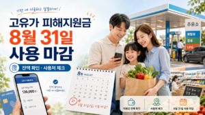 고유가 피해지원금 8월 31일 사용 마감과 잔액 확인, 사용처, 주유소·생활비 활용을 안내하는 대표 이미지