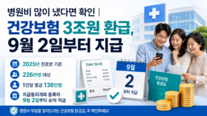 병원비 많이 냈다면 확인, 건강보험 3조원 환급 226만명 대상·평균 136만원·9월 2일부터 지급 안내