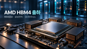 데이터센터를 배경으로 AI 가속기와 적층 메모리를 표현한 AMD HBM4·MI455X 공급 협력 설명 이미지